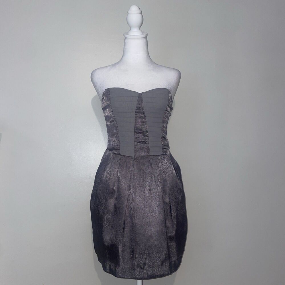 BCBGeneration XS Metallic Gray Silver Party Cocktail Dress Y2K Prom Homecoming
